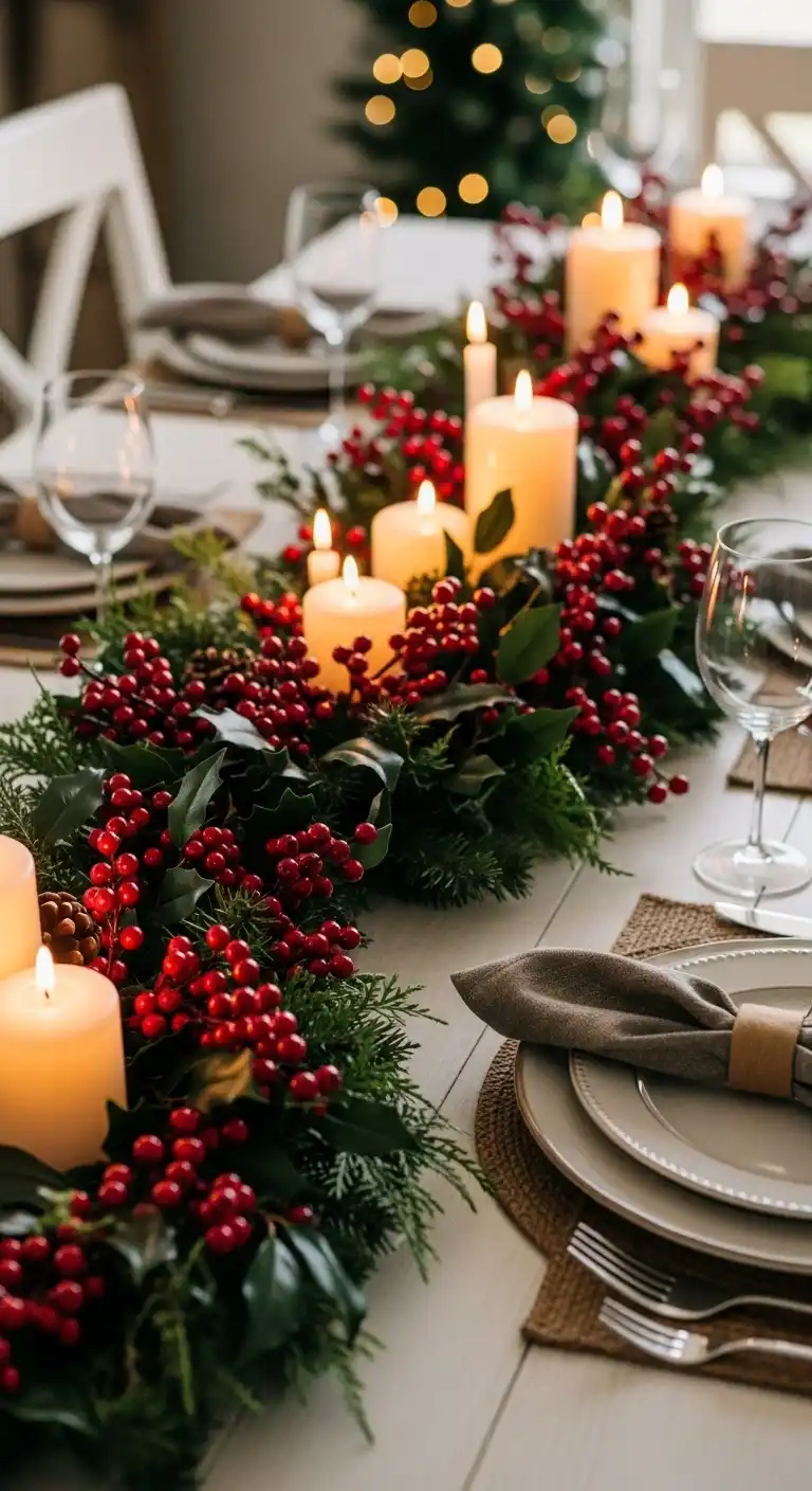 2. Red Berry Garland with Candles