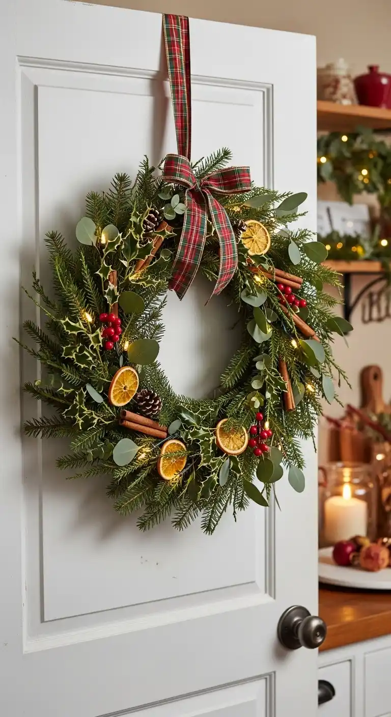 2. Rustic Greenery Wreath on the Pantry Door