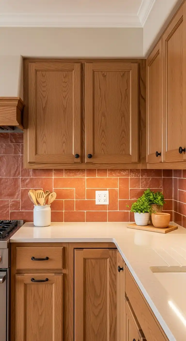 2. Terracotta Tile Backsplash for Rustic Charm