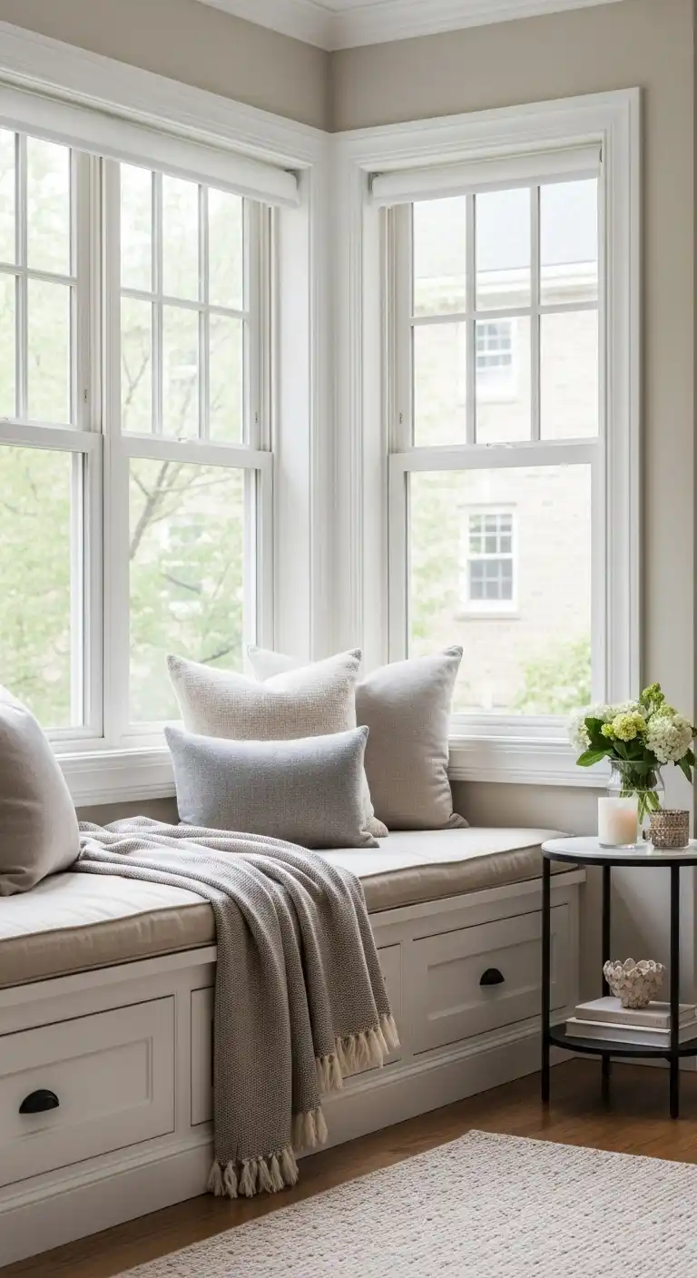 2. Window-Side Breakfast Nook with Cushions