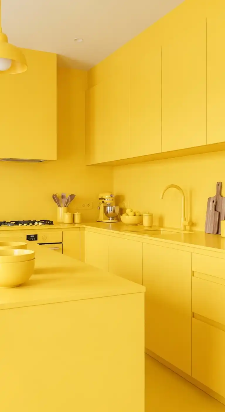 20. All-Yellow Monochromatic Kitchen Design