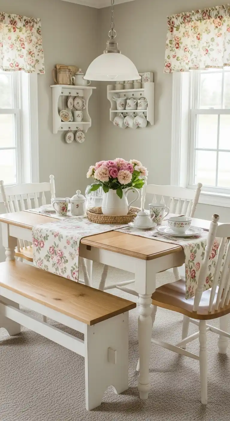 20. Cottage-Style Nook Table with Floral Touch