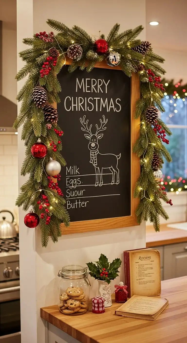 20. Garland Framing a Kitchen Chalkboard or Message Board
