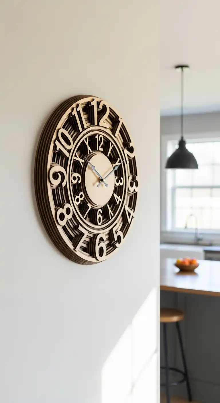 20. Layered Wooden Panel Clock with Farmhouse Numbers