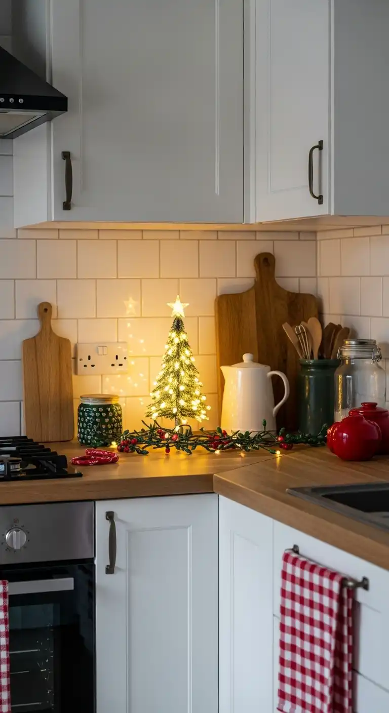 20. Mini Christmas Tree Lights for the Kitchen Corner
