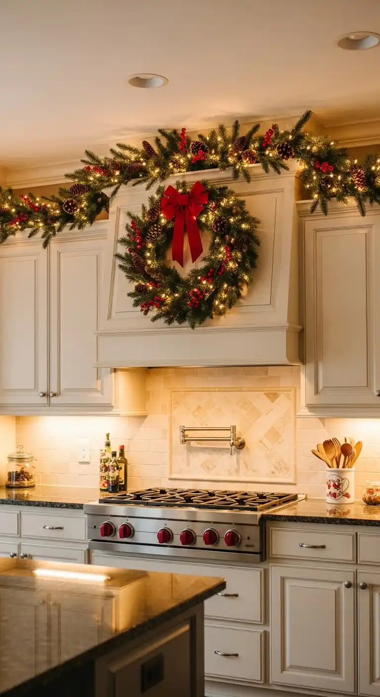 20. Mixed Garland and Wreath Combo Above Cabinets