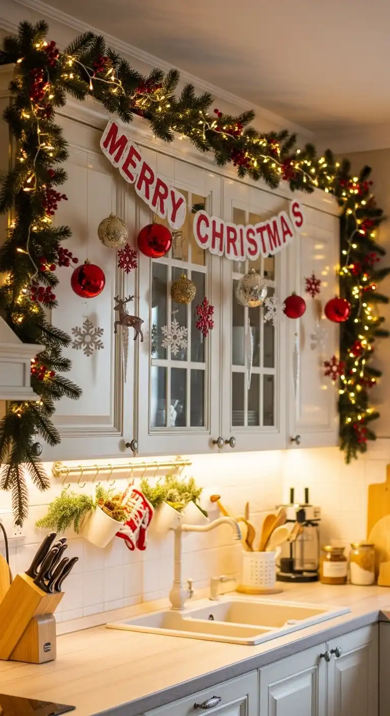 20. Ornaments Hanging from Cabinet Garlands
