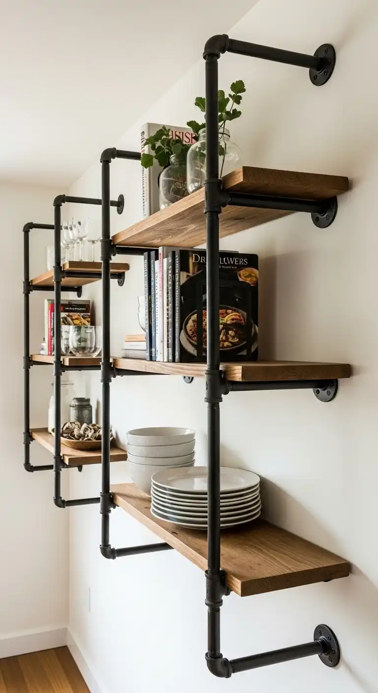 20. Rustic Industrial Pipe Shelving