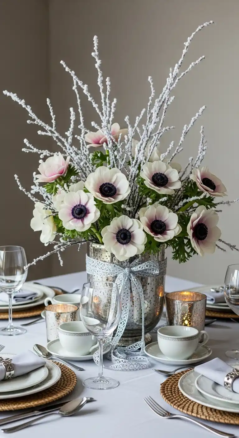 21. Anemones with Snow-Dusted Branches