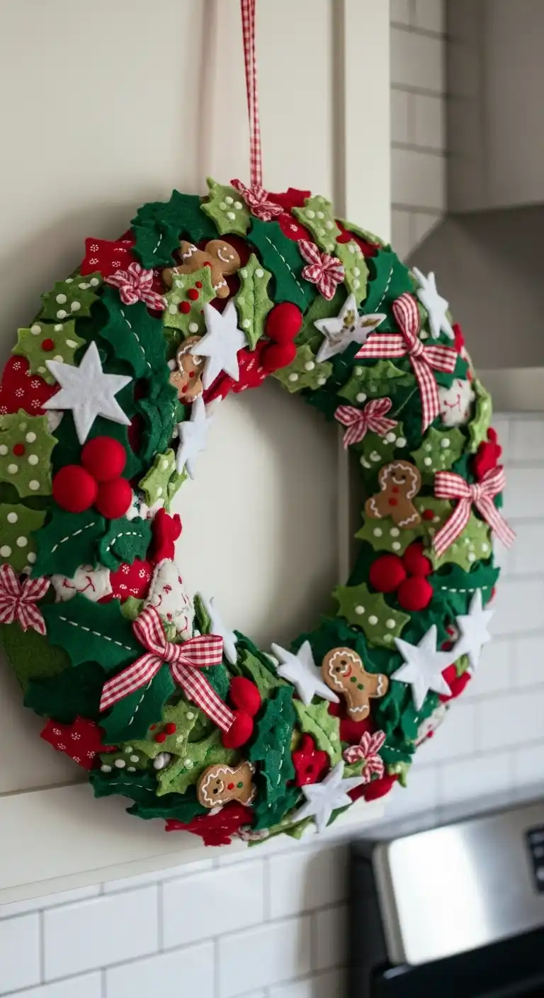 21. DIY Felt or Fabric Wreath for a Handmade Touch