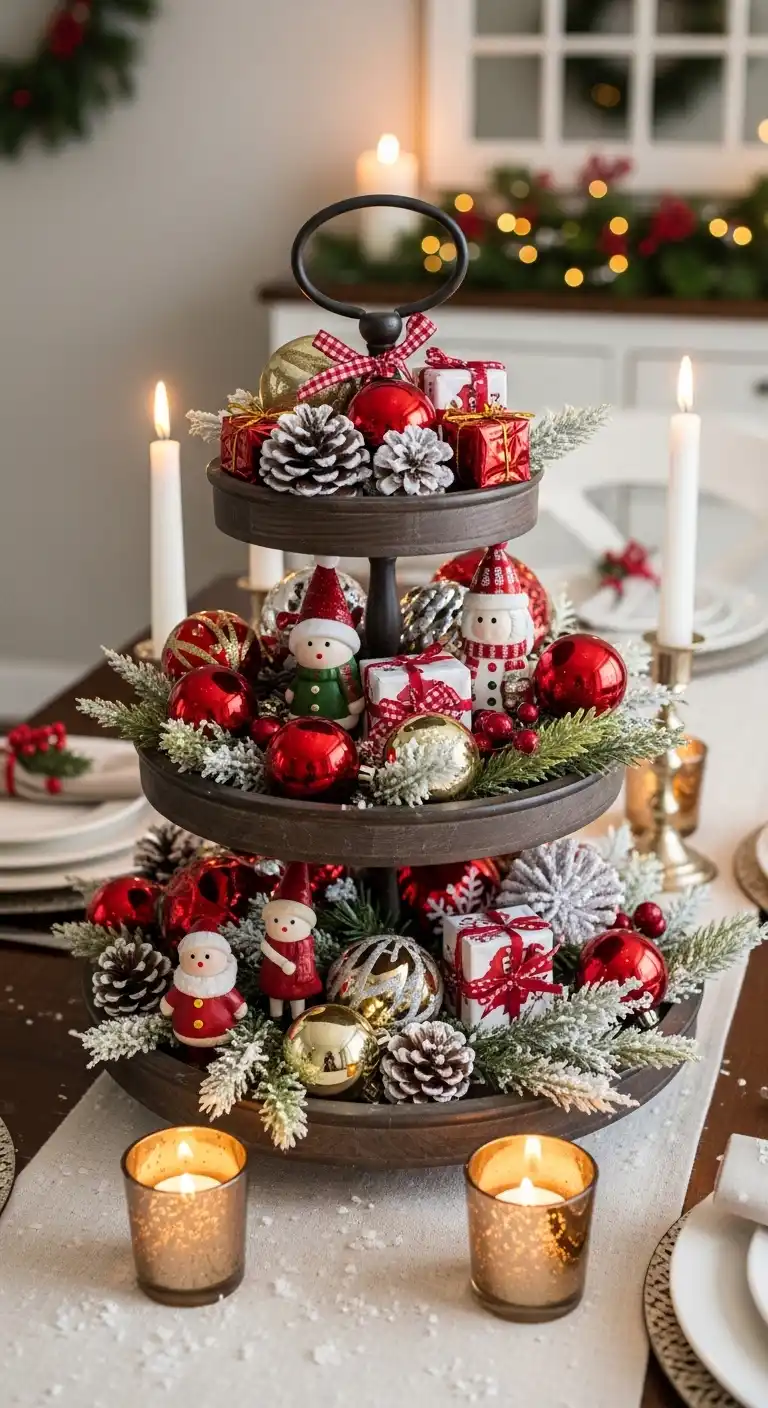 21. Festive Tiered Tray Centerpiece