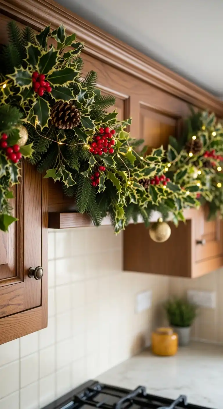 21. Garland Mixed with Holly and Ivy Above Cupboards