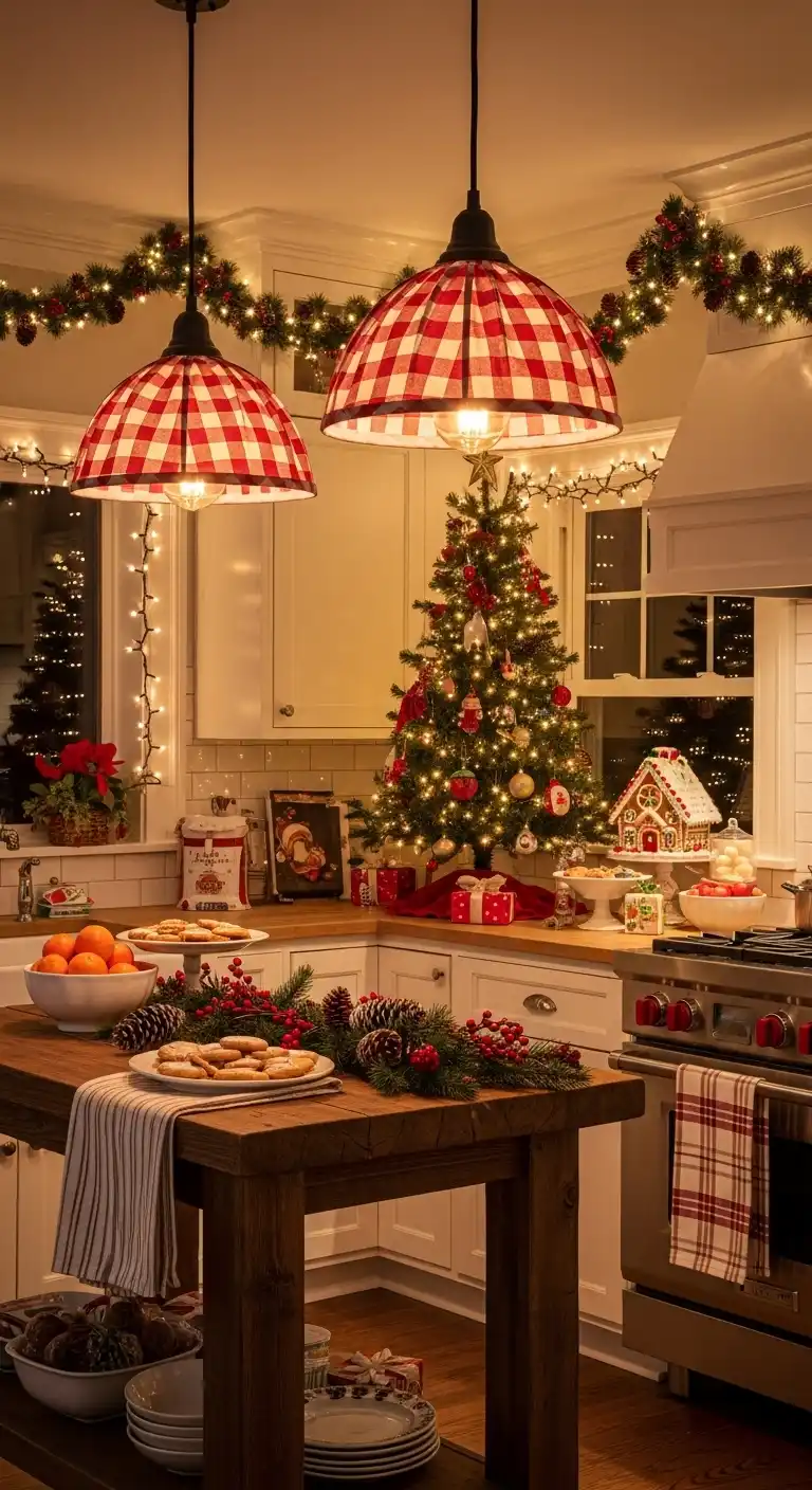 21. Gingham Light Shades with Warm Glow Bulbs