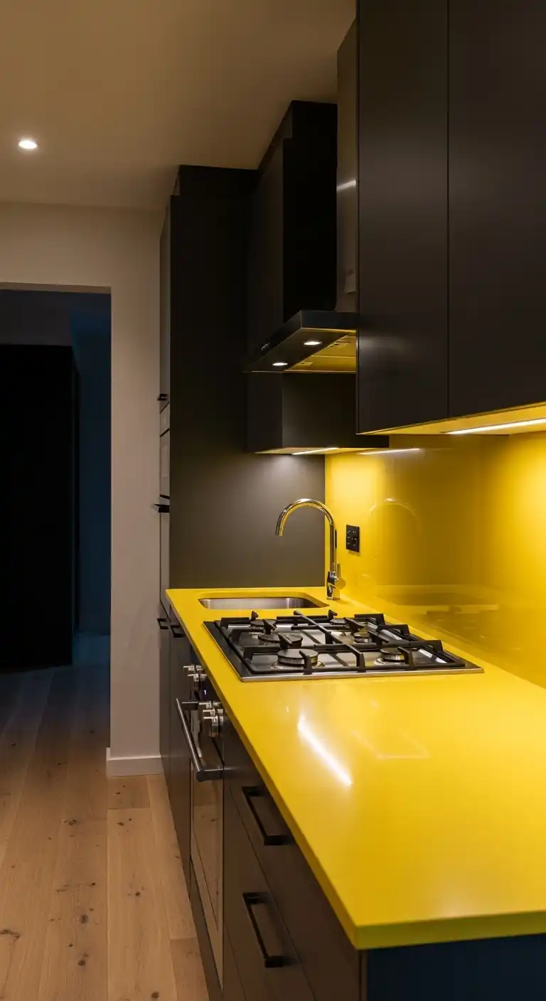 22. Brightening a Dark Kitchen with a Yellow Countertop