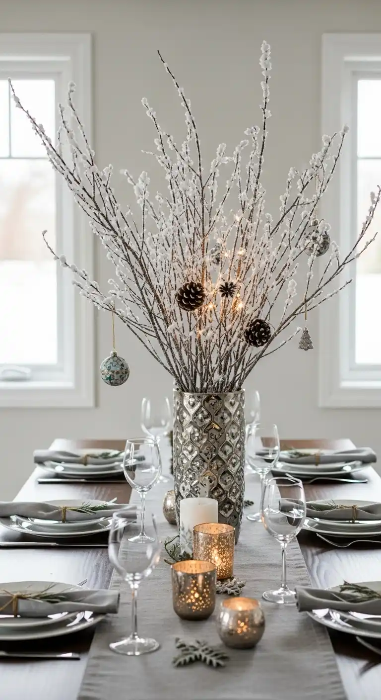 22. Snow-Tipped Branch Display