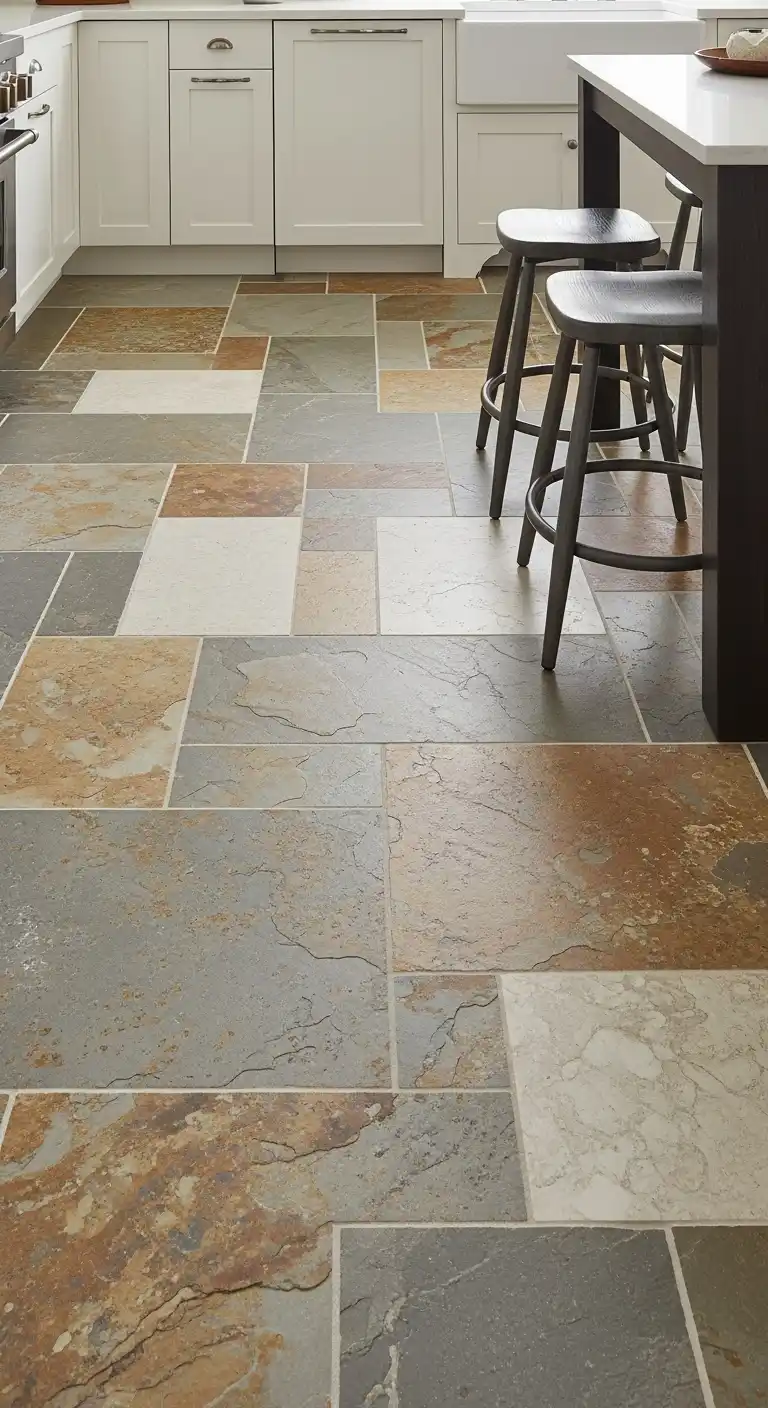 23. Mixed Stone Flooring for Eclectic Design