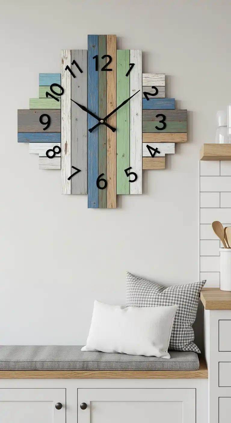 23. Multi-Colored Plank Style Farmhouse Wall Clock