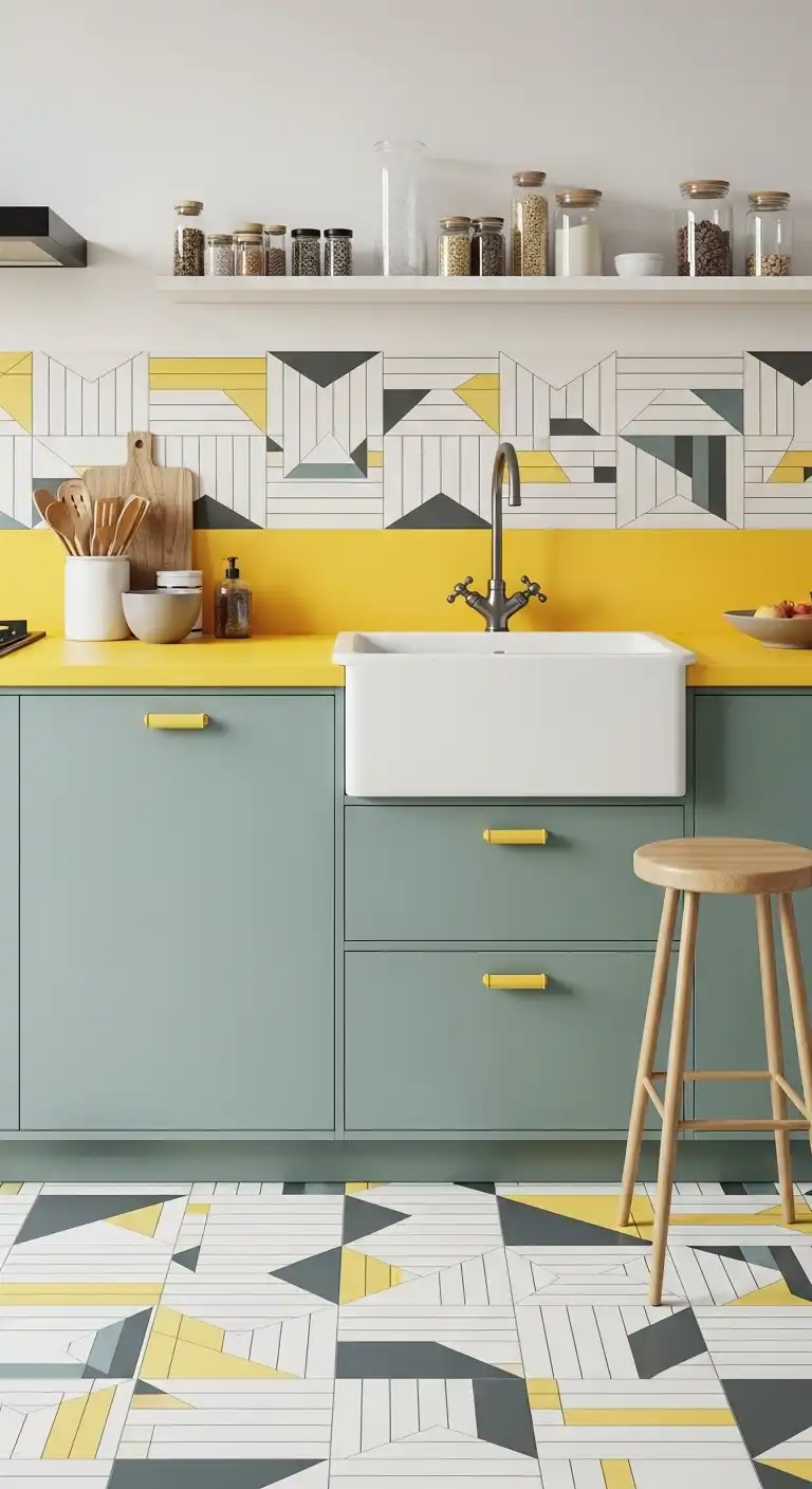 24. Geometric Patterns and a Yellow Countertop