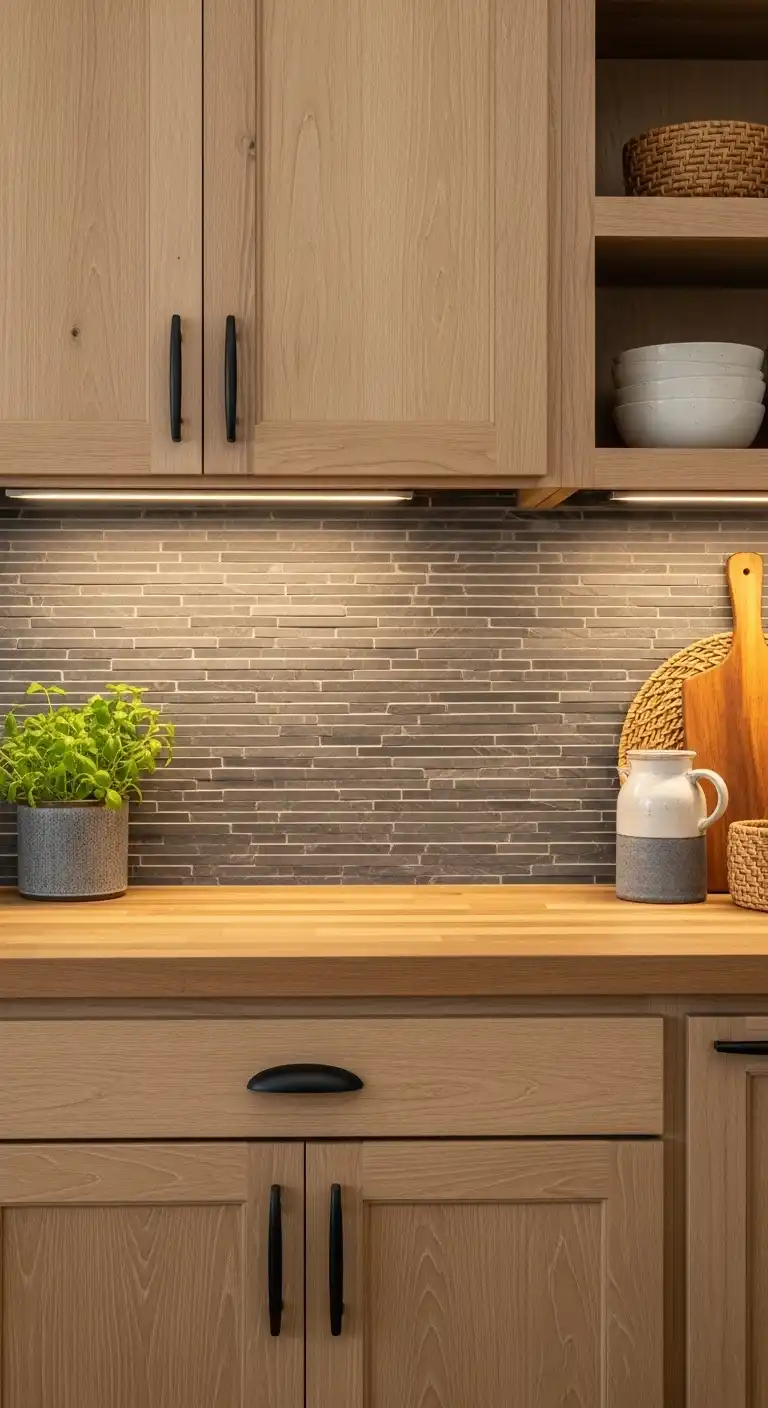 24. Natural Slate Strip Backsplash
