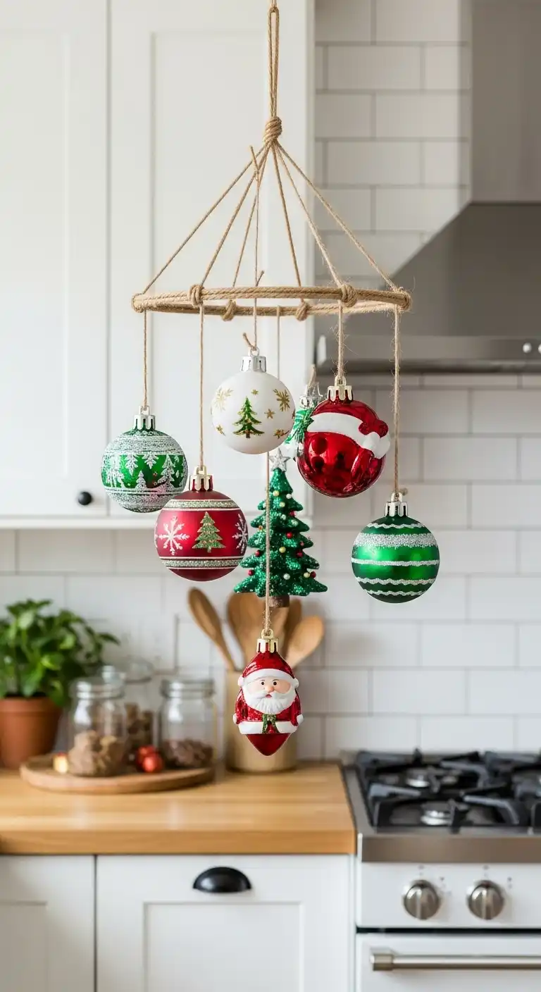 24. Seasonal Ornament Mobile Hanging from the Ceiling
