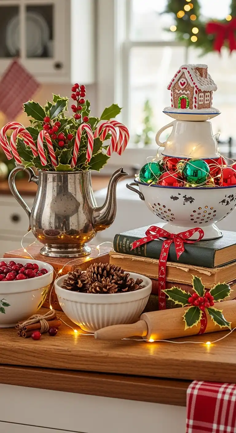 24. Vintage Kitchenware Repurposed into Festive Displays