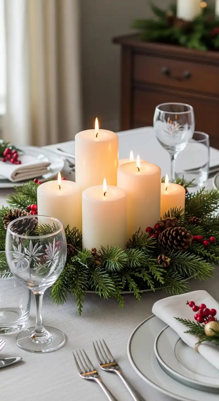 25. Candle Cluster with Evergreen Sprigs