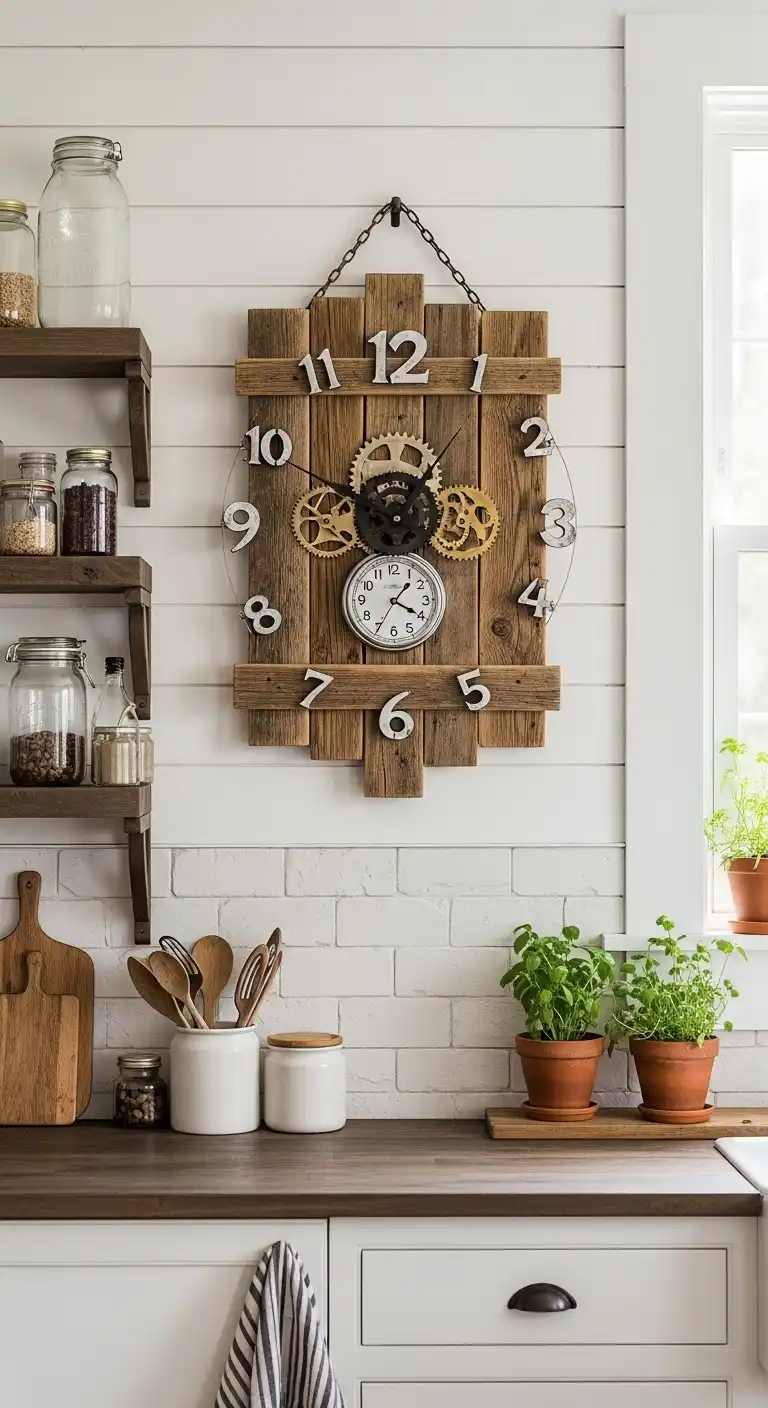 25. DIY Farmhouse Kitchen Wall Clock with Upcycled Materials