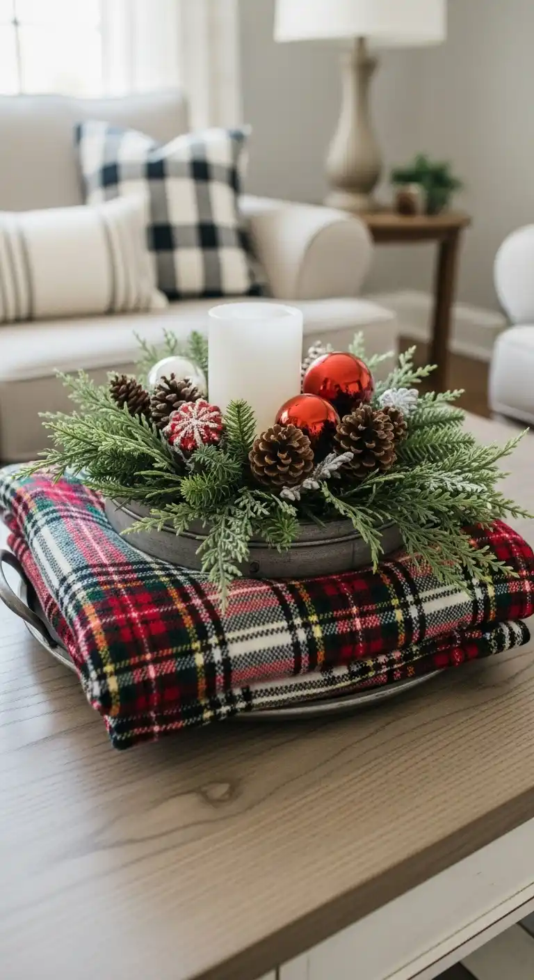 26. Plaid Blanket Tray with Greenery
