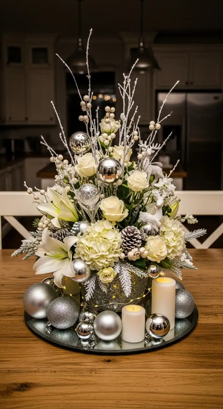 26. White and Silver Winter Wonderland Theme Arrangement