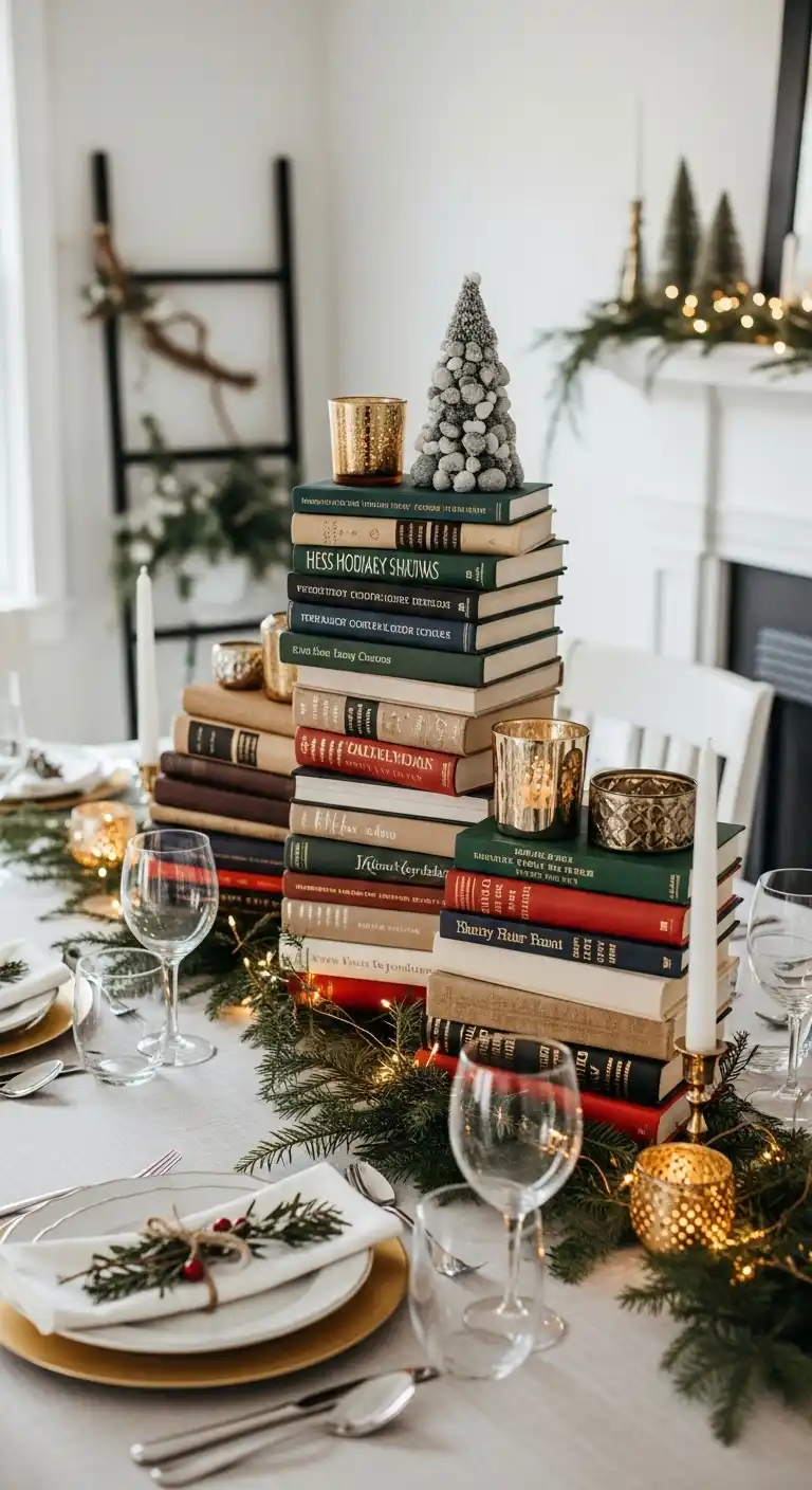 27. Holiday Book Stack Display