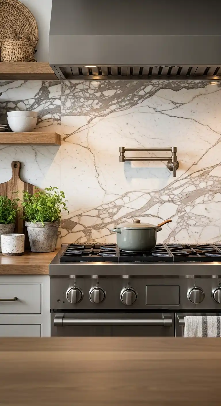 27. Rustic Marble Backsplash