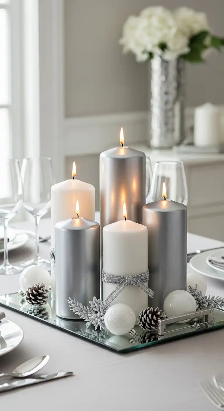 28. Silver and White Candle Ensemble