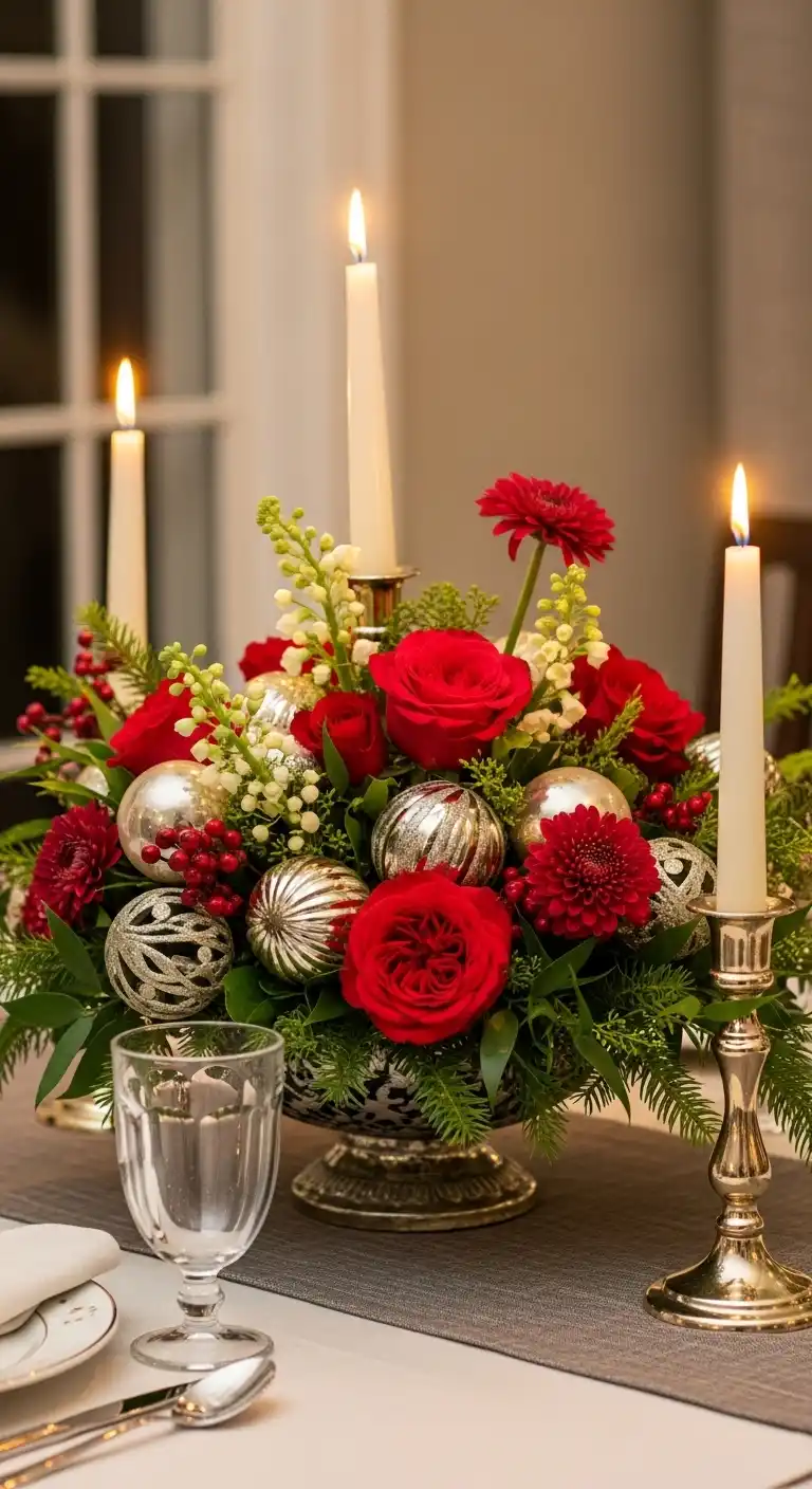 29. Festive Floral and Ornament Mix