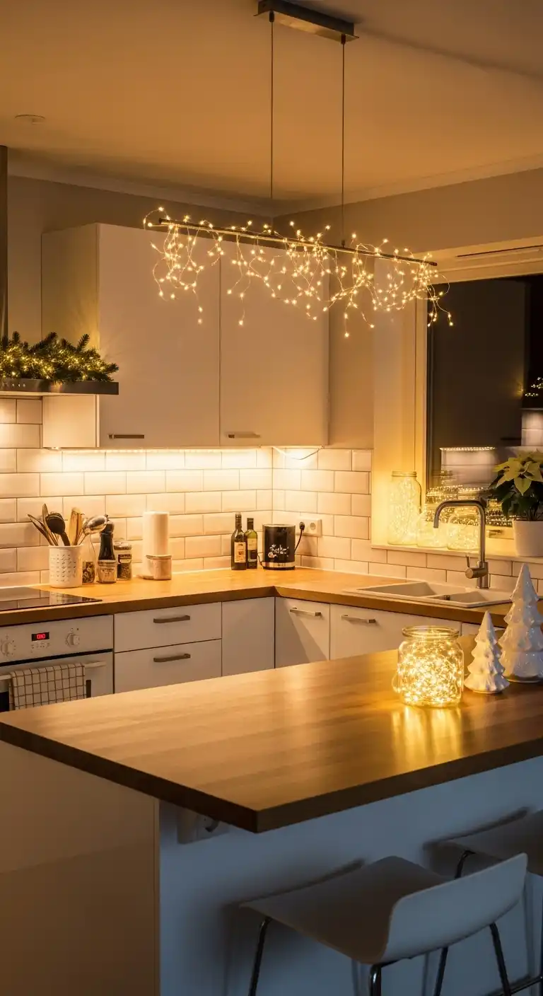 29. Warm White Lights for a Minimalist Christmas Kitchen