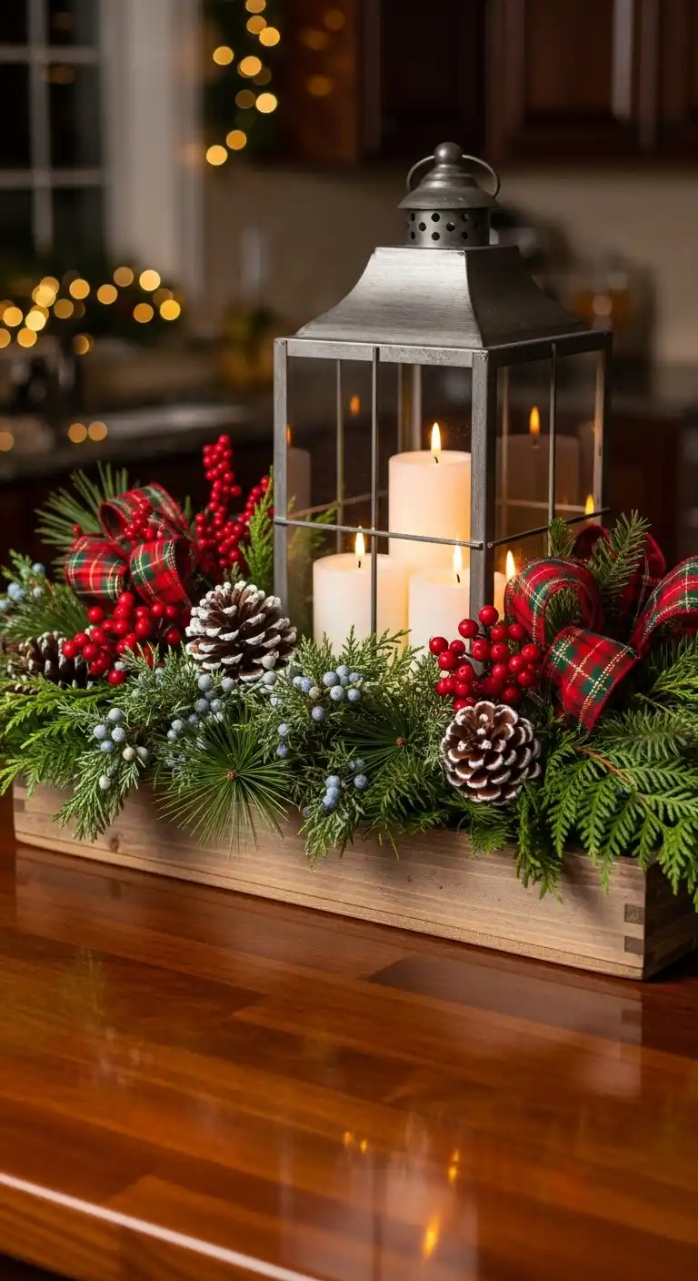 3. Candle-Filled Lantern Surrounded by Greenery