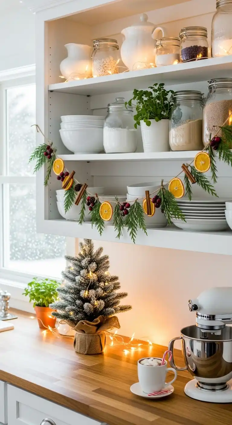 3. DIY Garland Draped Across Open Shelving