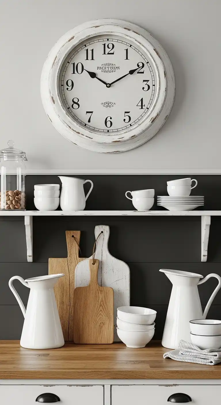 3. Distressed White Vintage Kitchen Clock
