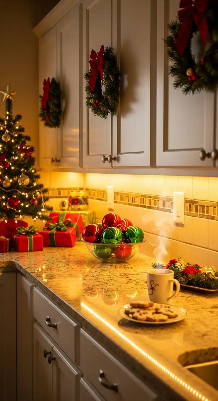 3. LED Strips Under Cabinets for a Festive Glow
