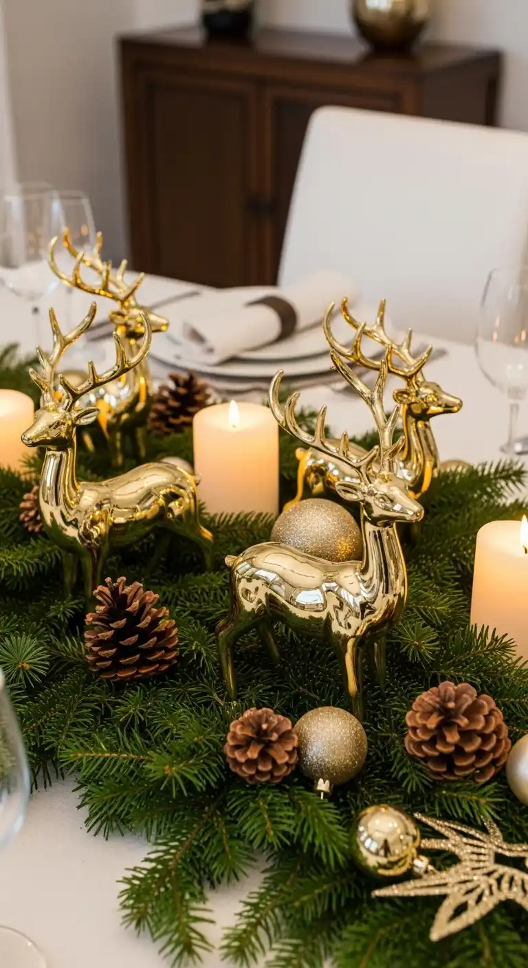 3. Metallic Gold Reindeer Centerpiece