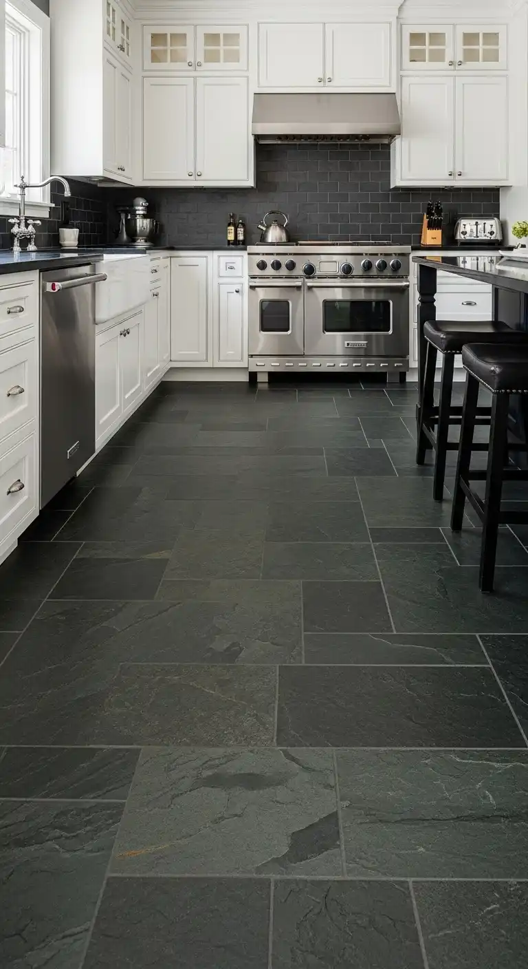 3. Sleek Slate Floors for Modern Kitchens