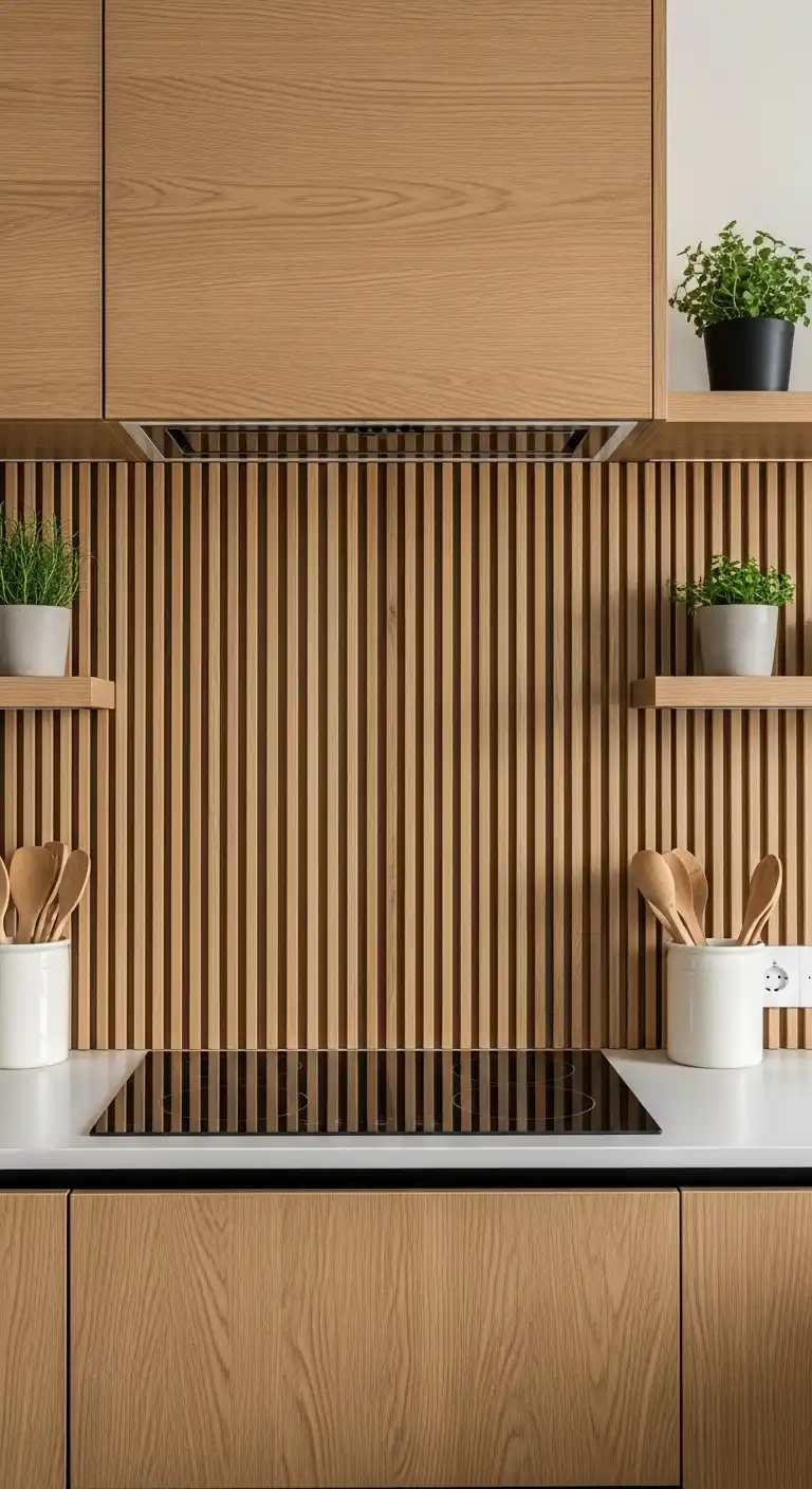 3. Wood Slat Backsplash