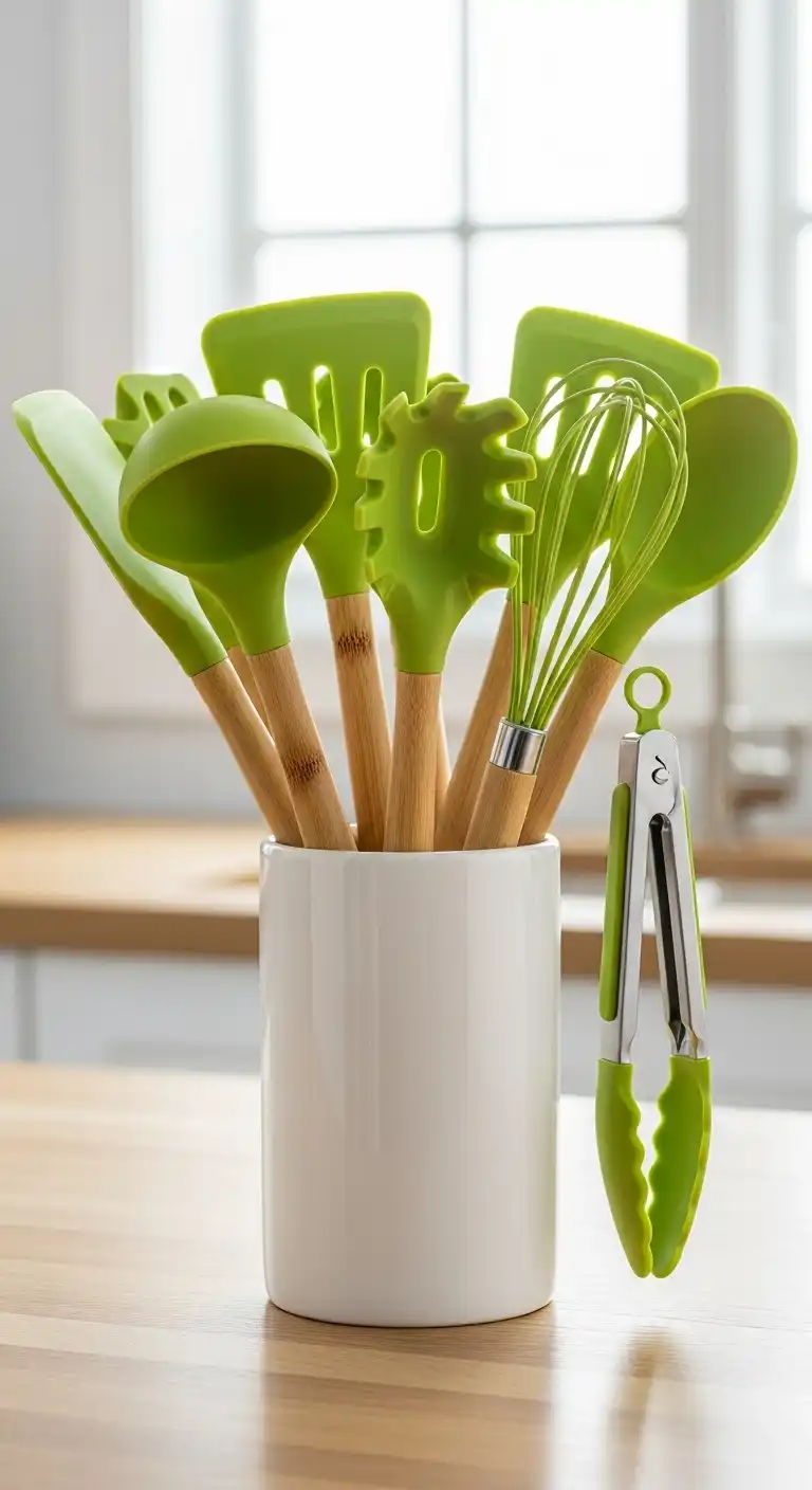4) Green Silicone Cooking Utensil Set