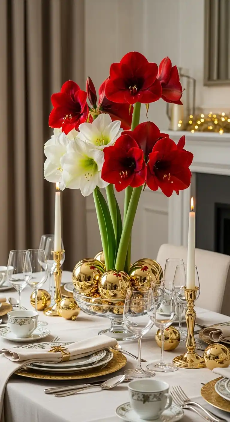 4. Amaryllis Blooms with Gold Ornaments