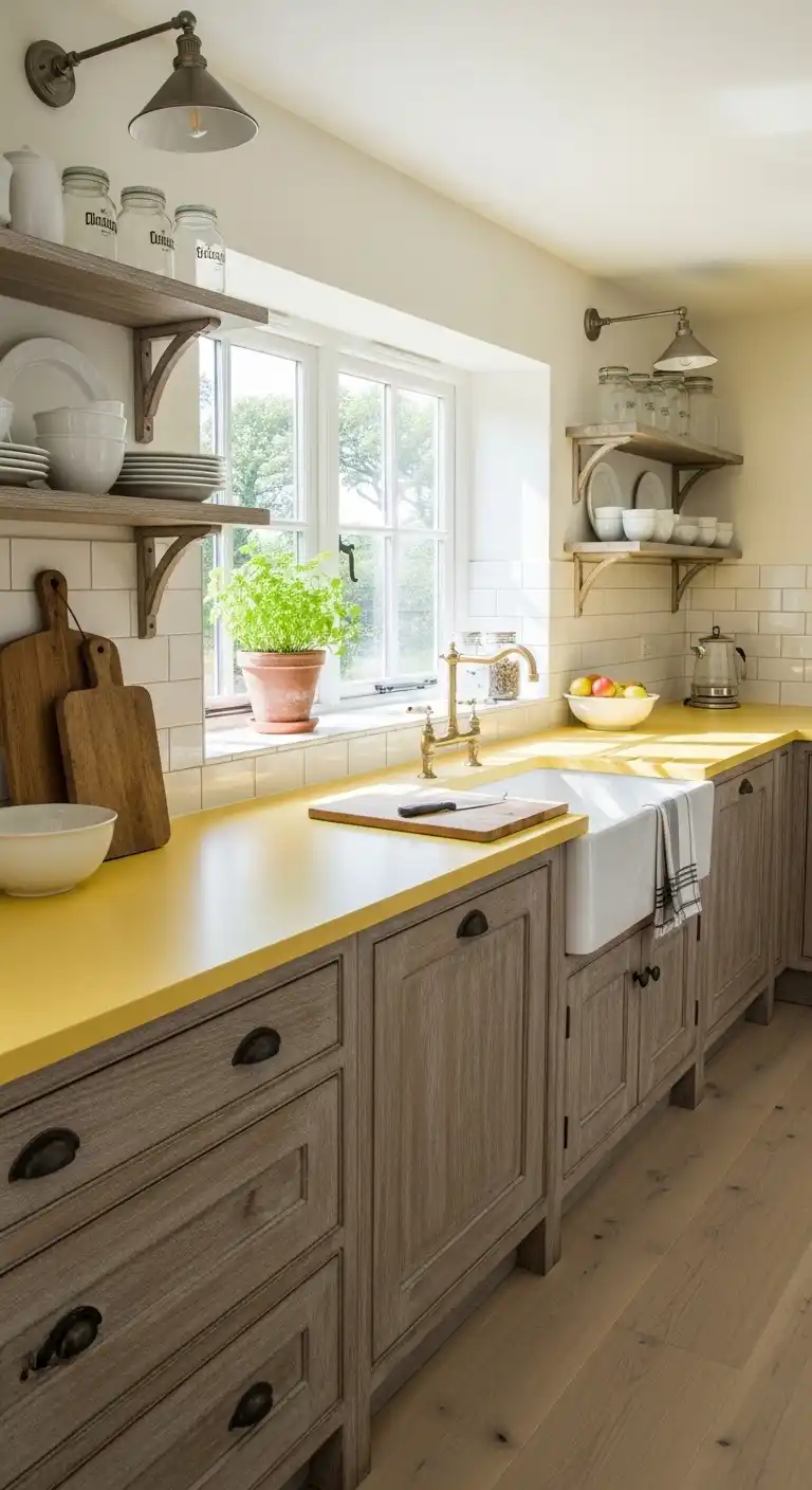 4. Farmhouse Charm with a Yellow Countertop