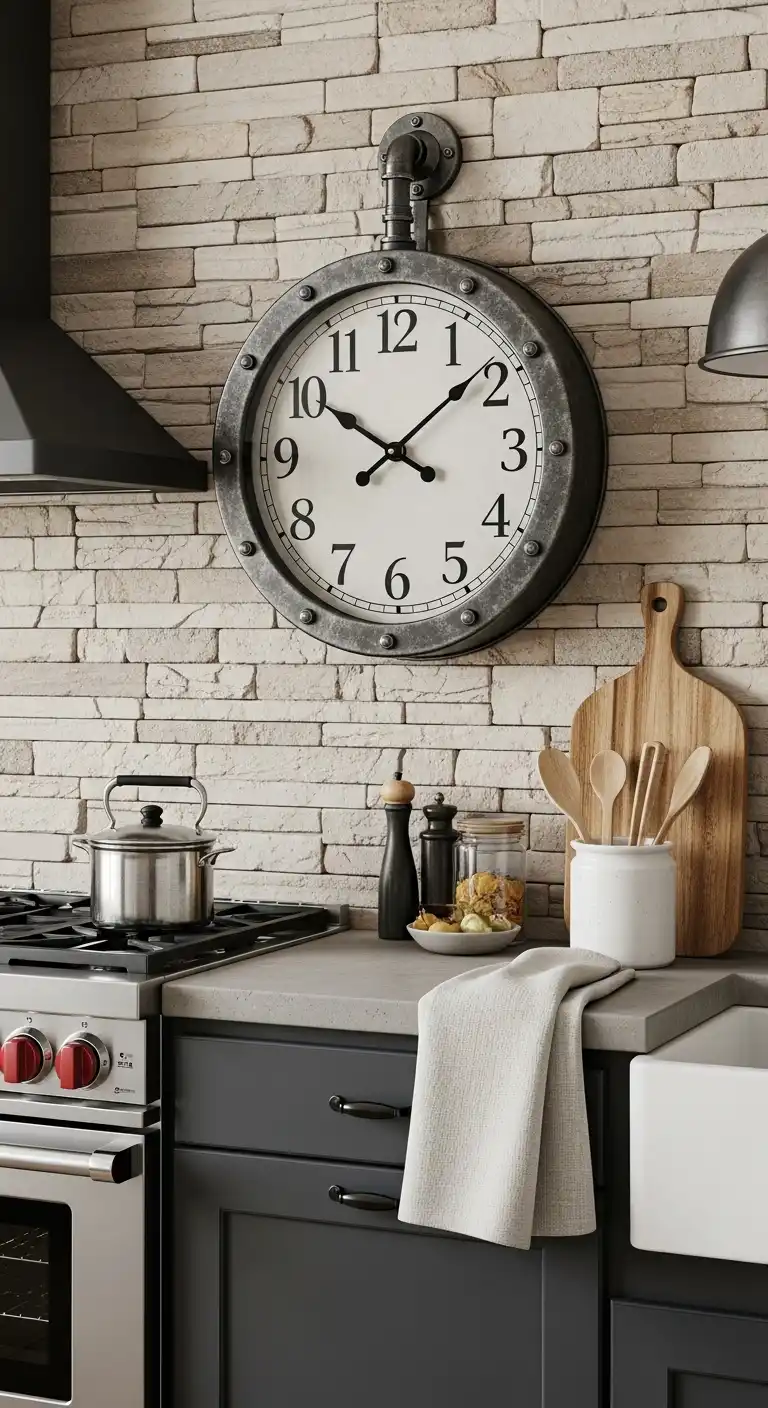 4. Industrial Farmhouse Kitchen Wall Clock with Metal Frame