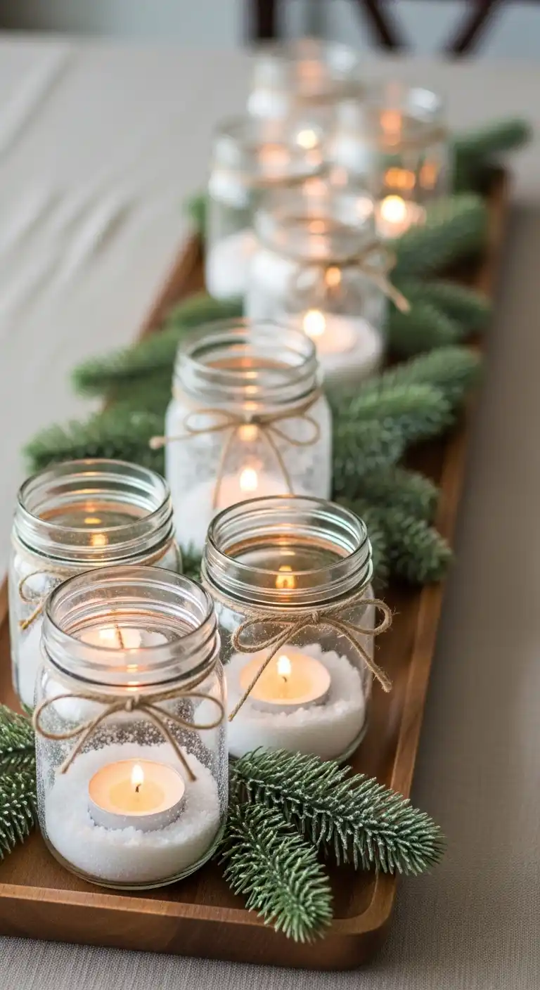 4. Mason Jar Snowy Candle Holders