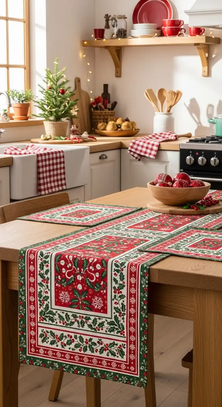 4. Red and Green Table Runners for Kitchen Tables