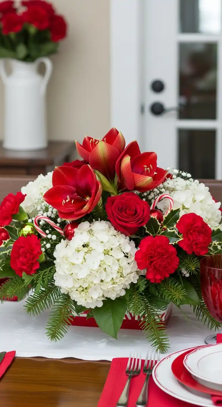 4. Red and White Floral Centerpiece