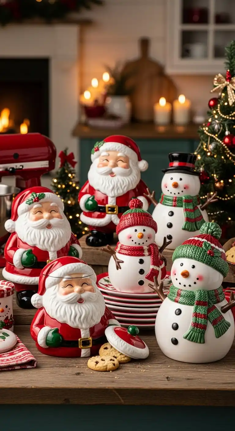 5. Festive Cookie Jars in Santa or Snowman Shapes