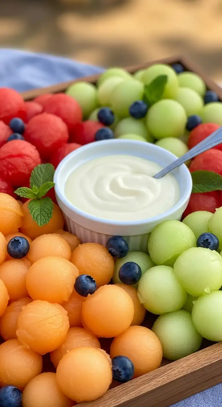 5. Mixed Melon Balls with Vanilla Pudding Dip